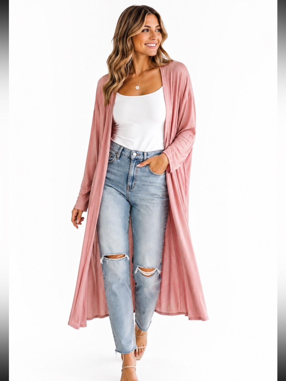 Boohoo Rose Pink Long Lightweight Duster Cardigan Size 14